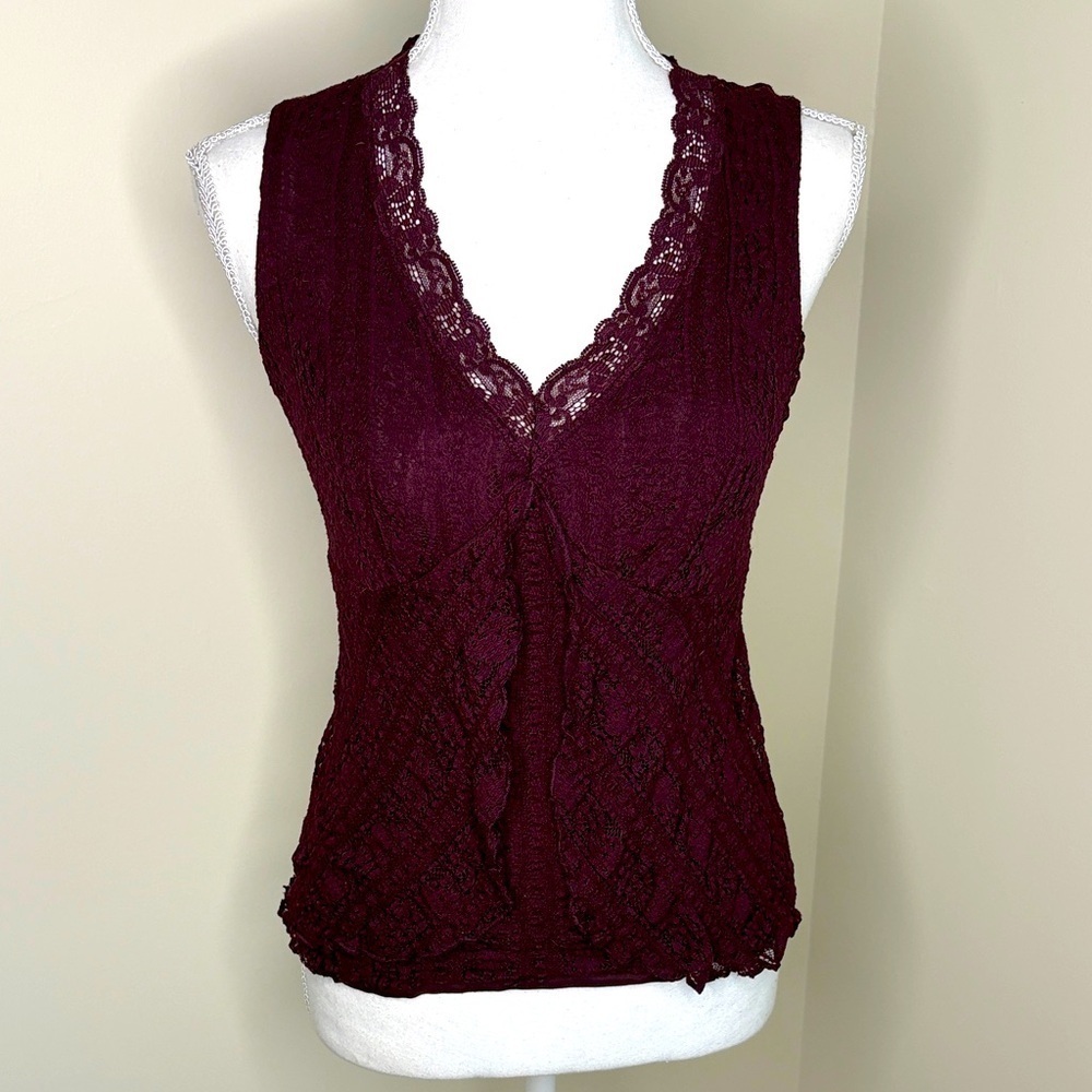 Apt. 9 Deep Burgundy Stretch Babydoll Lace Top. Small